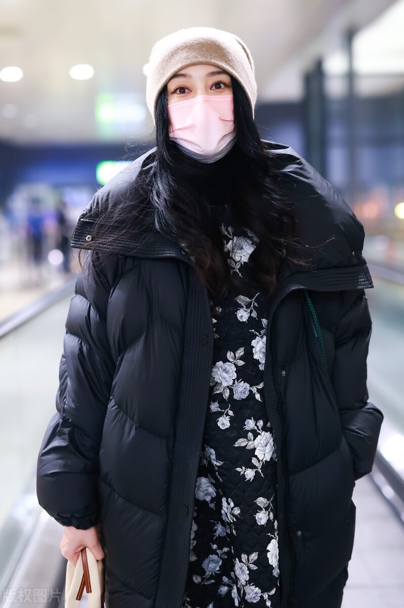 范冰冰高调走机场,穿印花裙搭羽绒服保暖又雅致,美得宛若画中人_外套