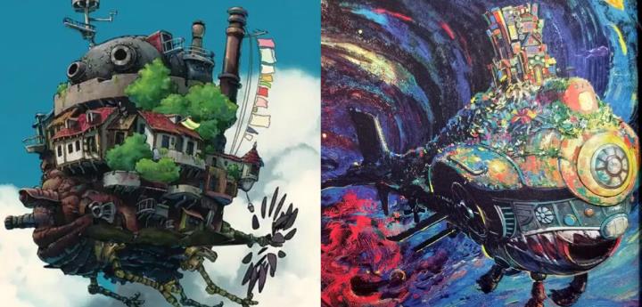 的模仿则更加有点像"拿来主义",南河的深海大饭店和哈尔的移动城堡