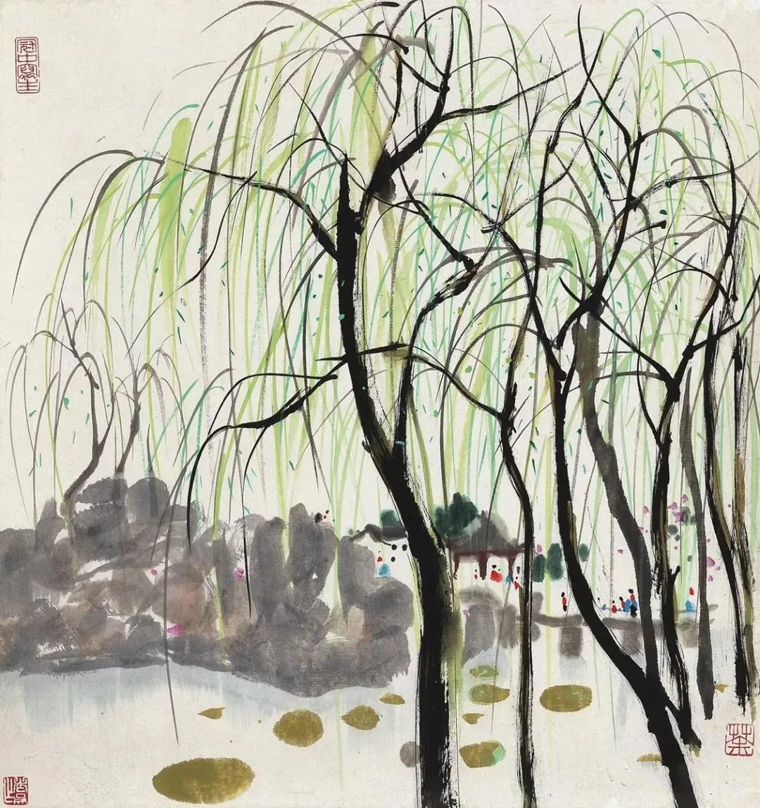 吴冠中画柳,春意浓!_江南_著名画家_美术