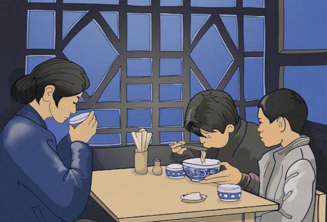 树高万丈不忘根,人若辉煌莫忘恩,《一碗阳春面》看破母亲的谎言_孩子