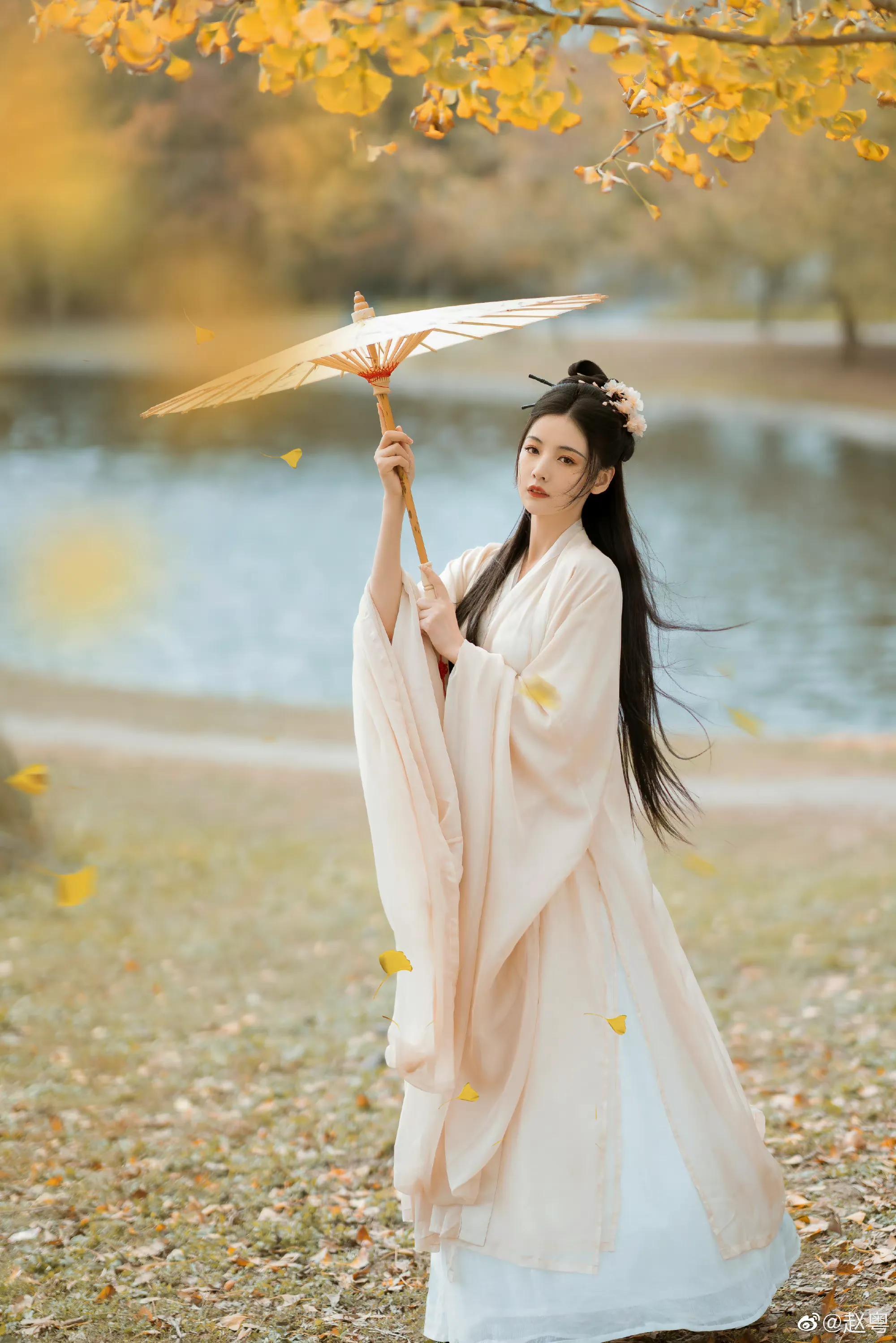 赵粤银杏树下古风写真,仙气飘飘,唯美浪漫,氛围感满满_少女_感觉_一手
