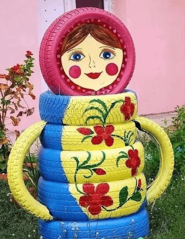 和修车店老板买了几个废旧轮胎,改成椅子和花盆,竟比买的还好看_创意