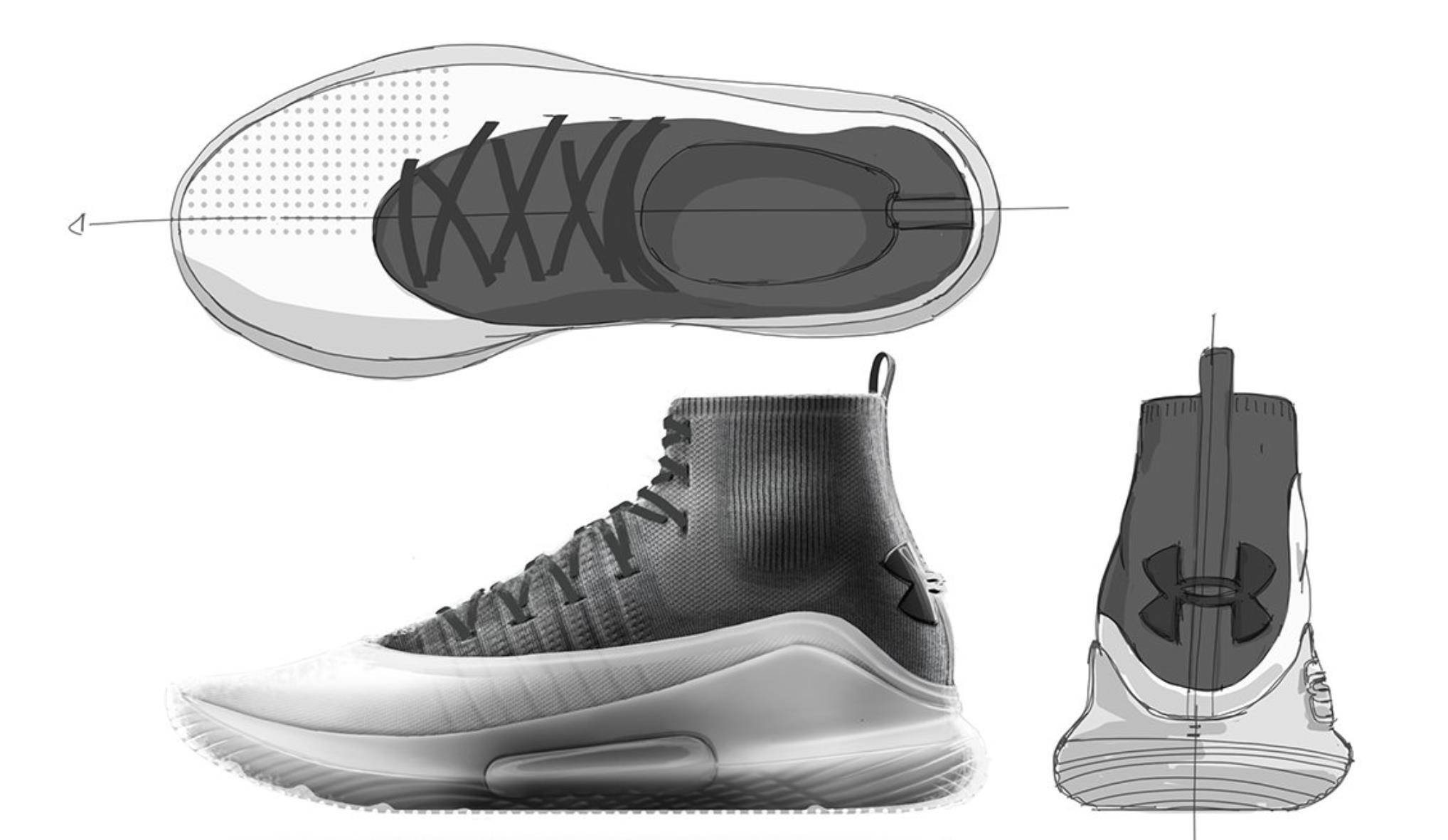 curry 4代篮球鞋,从设计草图到鞋子的实体,都是精细的设计!
