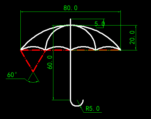 cad绘制雨伞图形详细过程