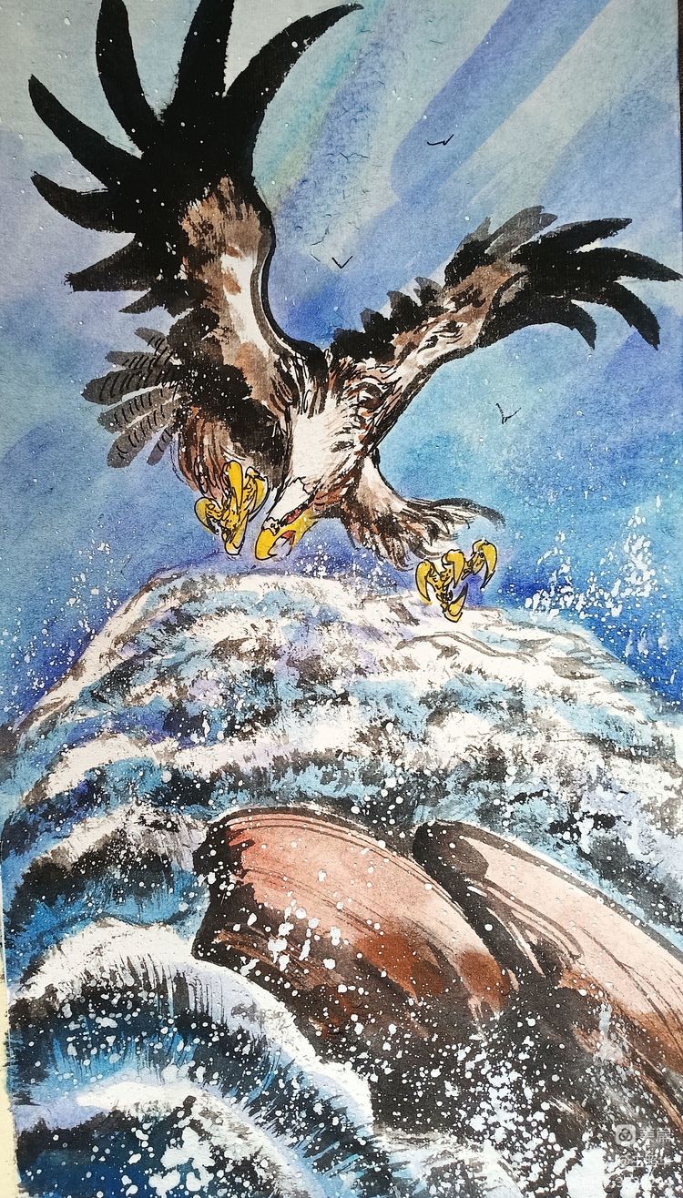 中国鹰王万鹰之父王照华《中华万鹰图》之〈雪域雄风)卷_雄鹰_先生