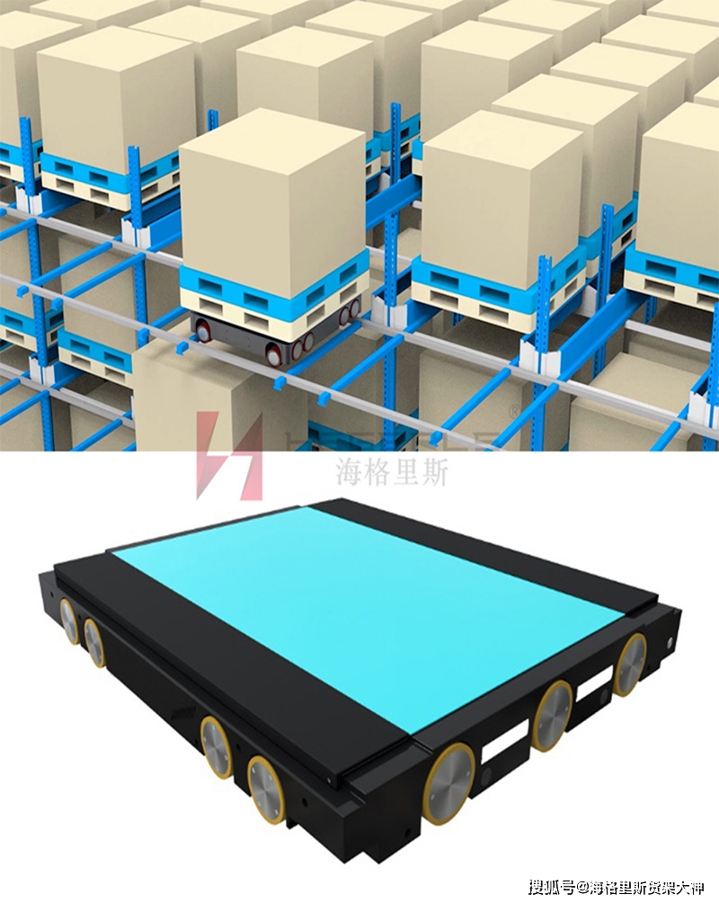 高精度导轨高精准定位的海格里斯hegerls四向穿梭车立体库_货物_自动