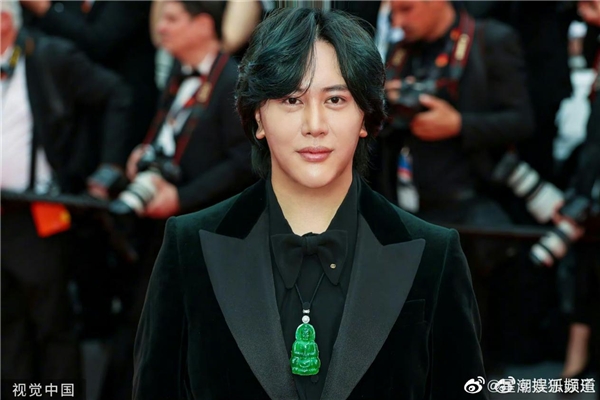 王红权星带着满绿翡翠吊坠,帕拉伊巴戒指 高调亮相戛纳电影节开幕式