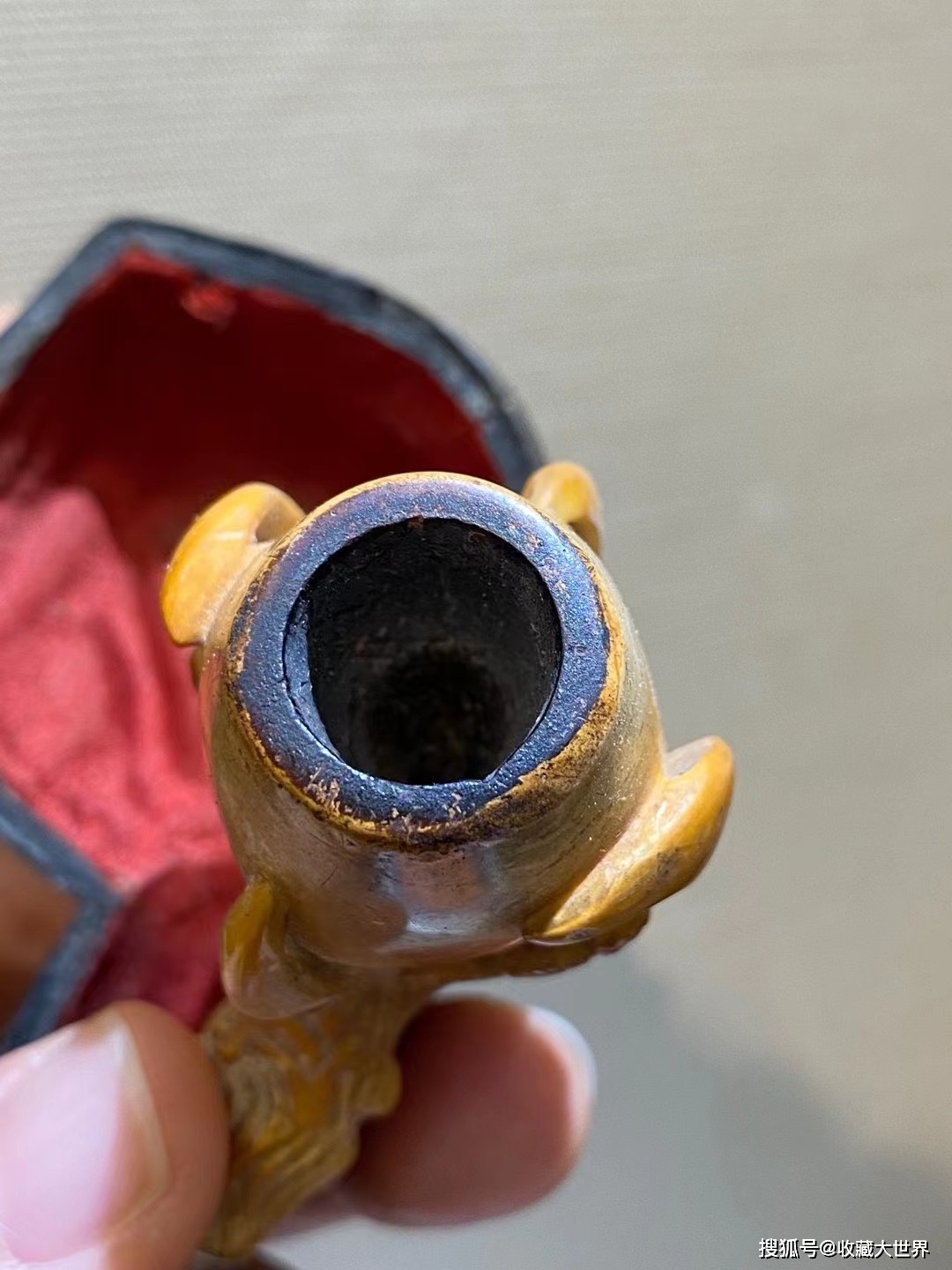 西洋古董回流老琥珀海泡石烟斗带原盒_cm_真皮_烟嘴