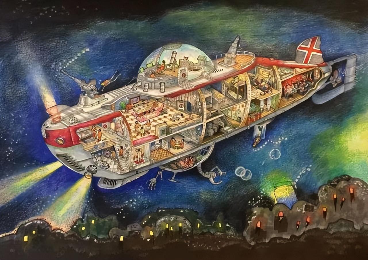 海底两万里潜艇 绘画图片