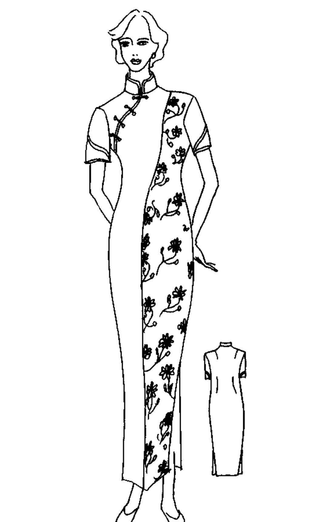 旗袍领口样式图简笔画图片