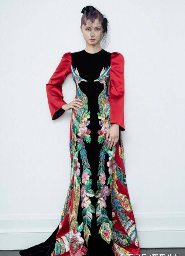 李宇春亮相metgala红毯,一身孔雀刺绣长裙太惊艳_黑色_粉红色_camp