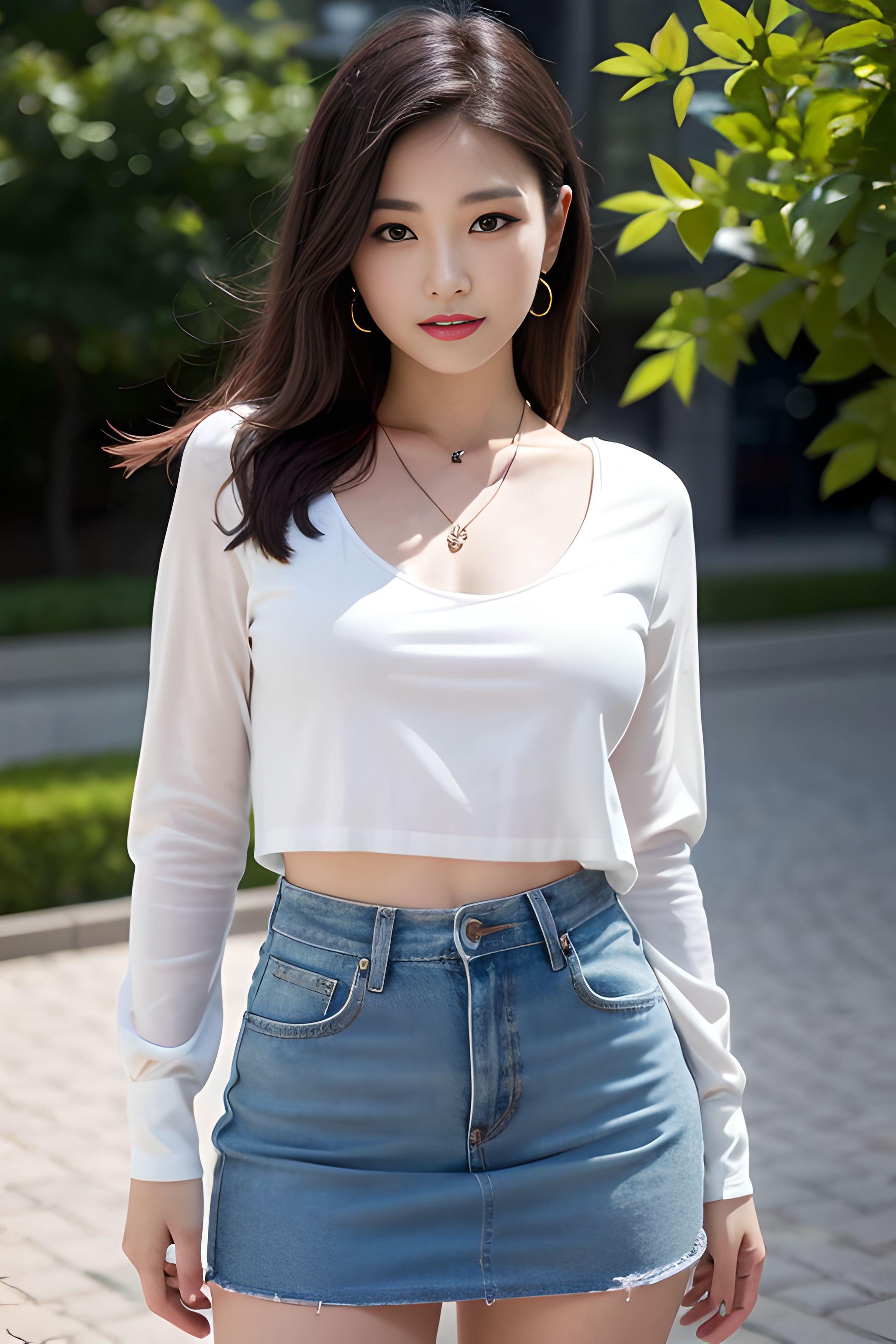 ai摄影—现代系列:韩版少女衬衫 迷你裙经典夏装组合_项链_耳环_质量