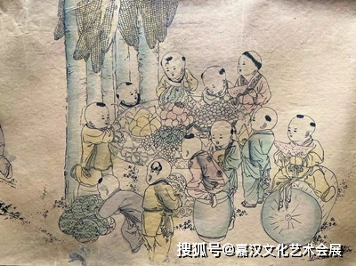 一线国际大拍重推人物长卷画作:杨寿平款百子图