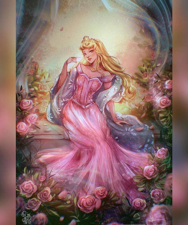 唯美版迪士尼公主,花木兰穿红色古装,爱丽儿以海洋为裙_仙蒂_爱丽儿
