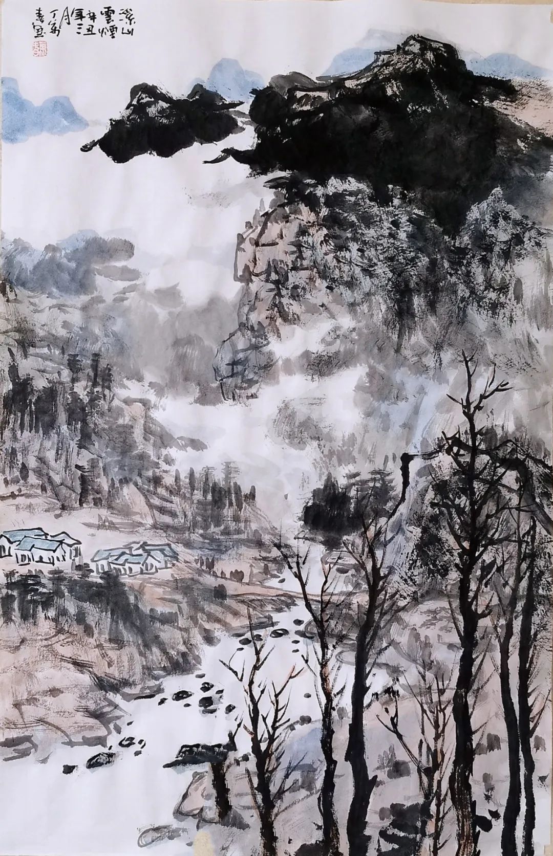 构图缜密 深厚凝重||画家丁万春山水画作品赏析_中国_艺术_美感