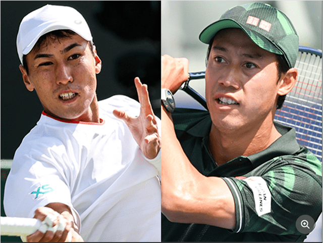 绵贯阳介与日本名将锦织圭(右),锦织圭不久前伤愈复出杭州亚运会,日本