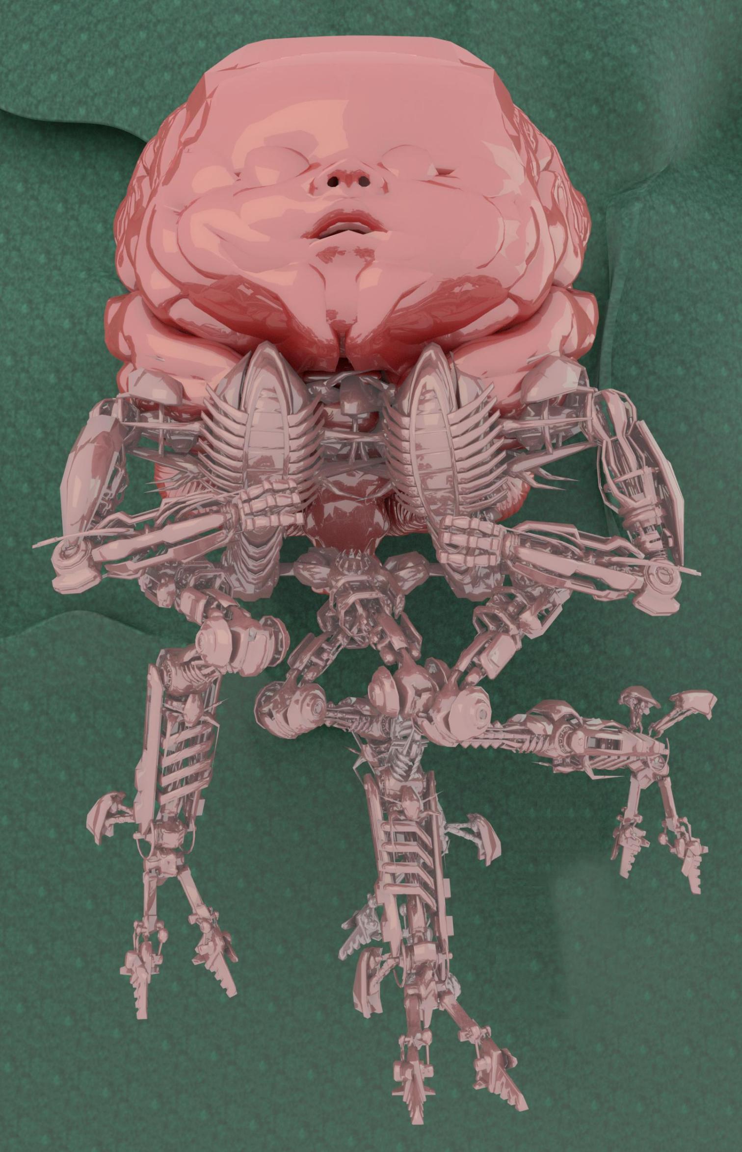 用动态的装置艺术作对社会进行狂热的讽刺,并描绘人类在地狱的惨境,他