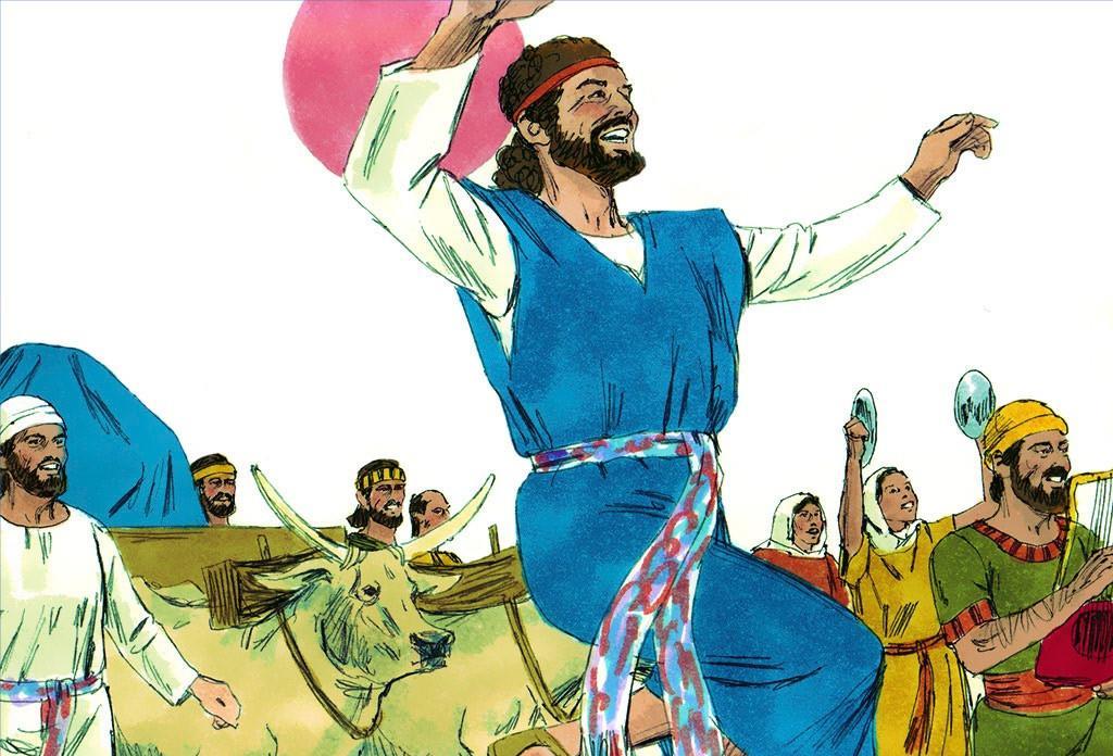 基列耶琳城,他们把约柜放在一辆崭新的车上,由乌撒和亚希约在前面引路