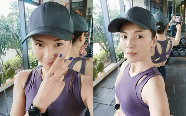 41岁殷桃晒素颜健身照!