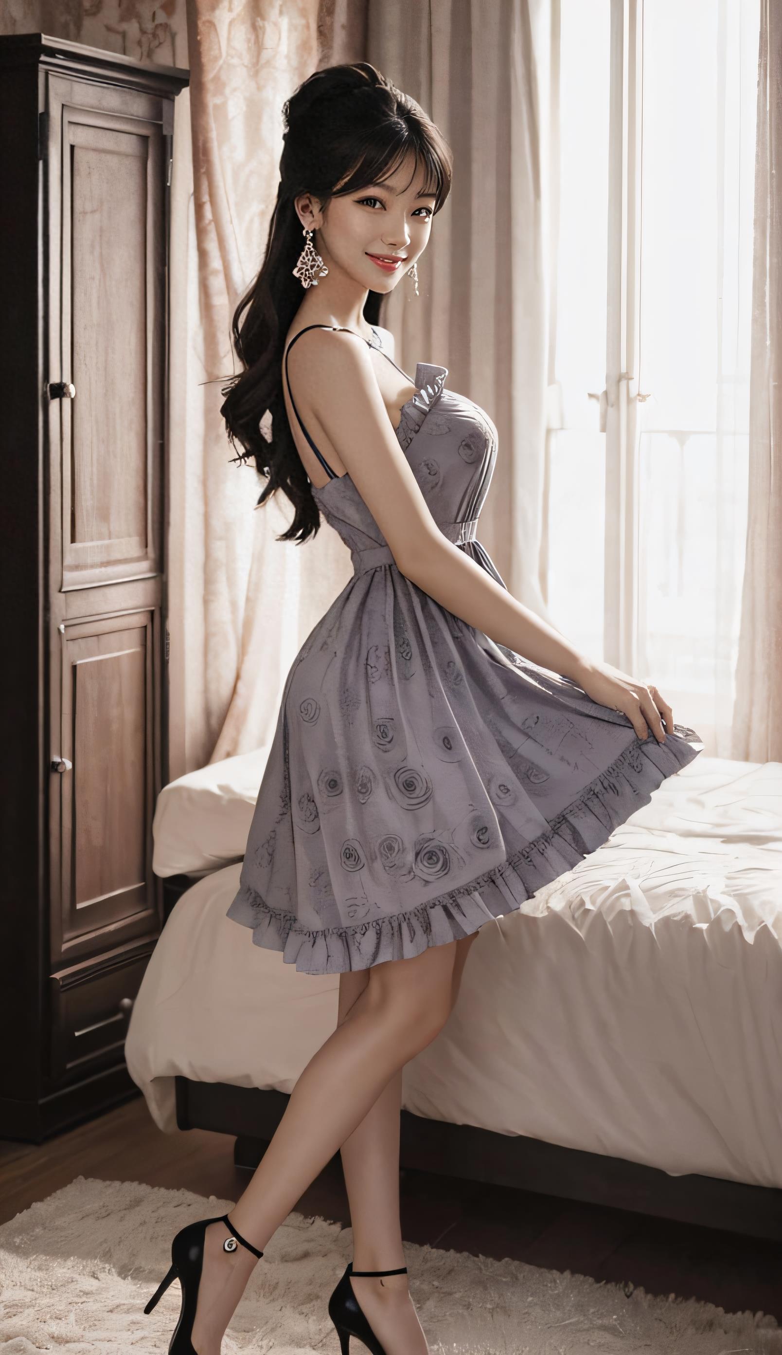 女神身着荷叶边连衣裙|曼妙身段令人印象深刻_房间_艺术品_微微