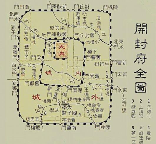 开封府城防图外城也称之为罗城,也是夯土方法所筑的城墙,呈长方形状