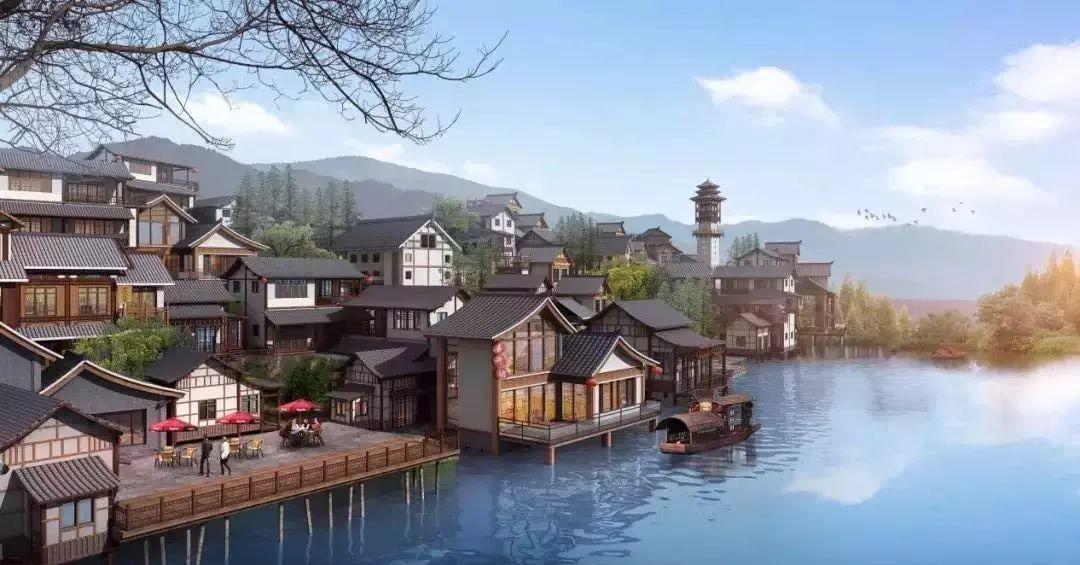 水能聚财,生财两江交汇更是如此此为江口水镇项目效果图在这里,吊脚楼