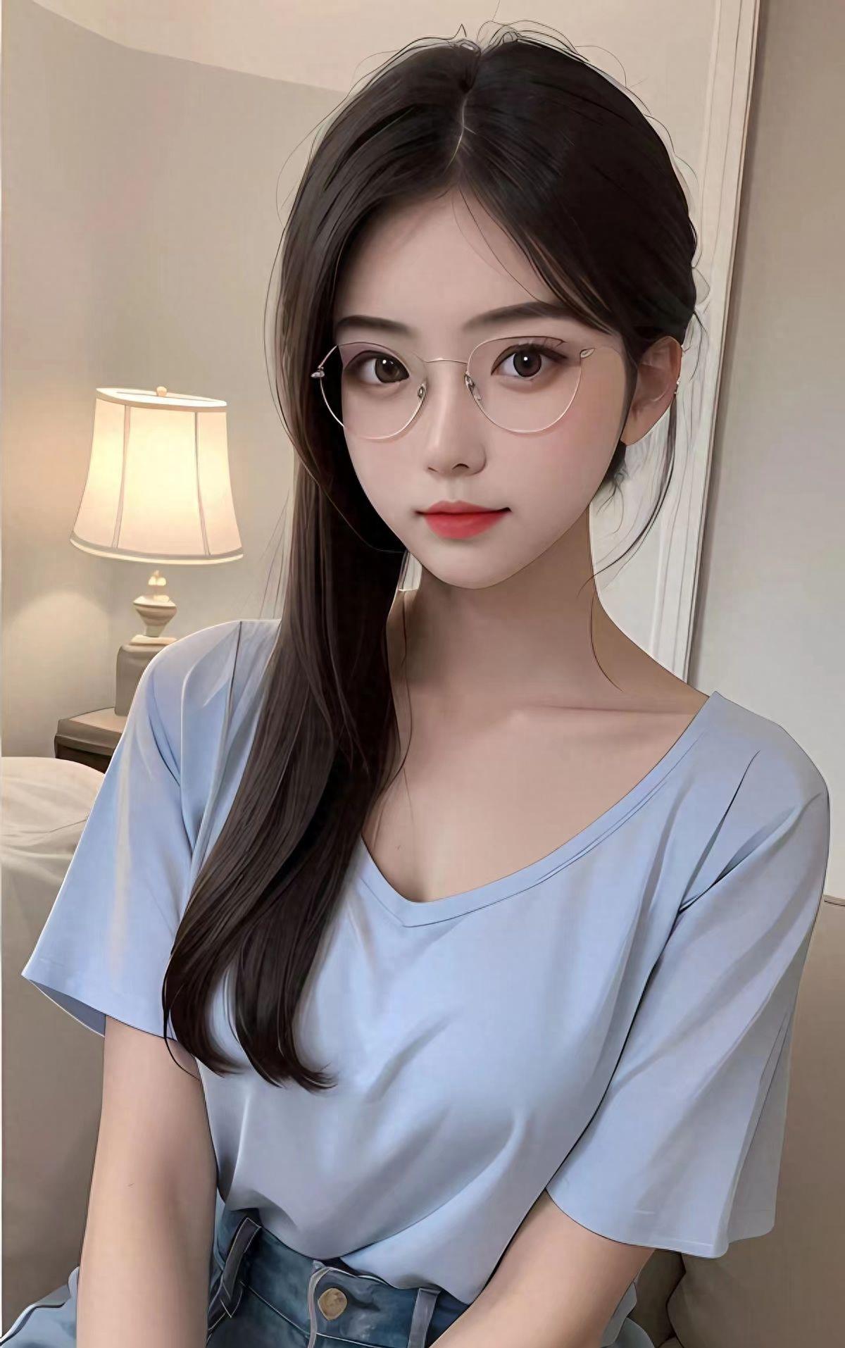 ai画032听说戴眼镜的美女很清纯优雅
