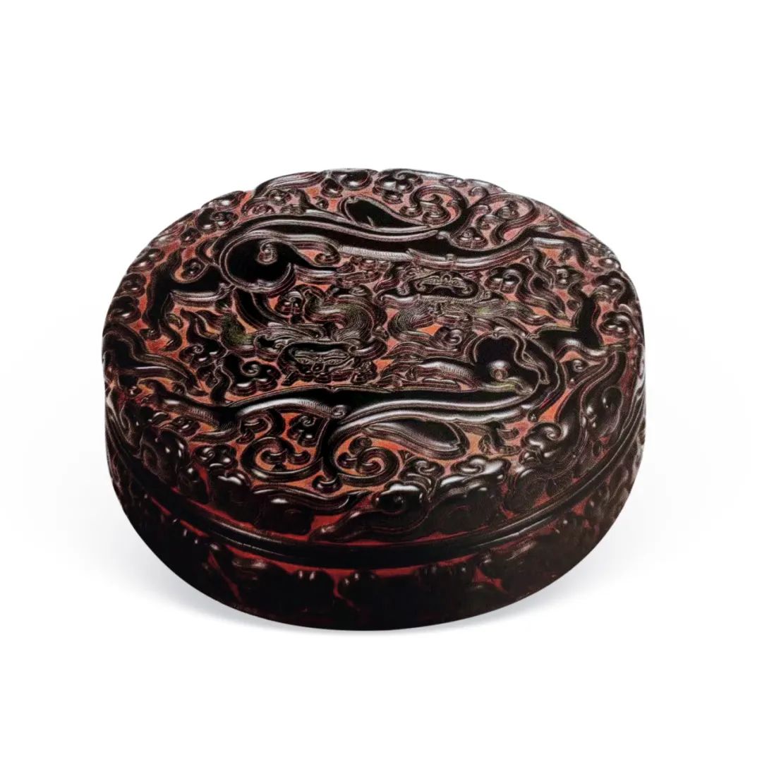 剔黑双螭龙衔灵芝纹盒08美国大都会博物馆藏此件宋代剔彩螭龙云纹盘