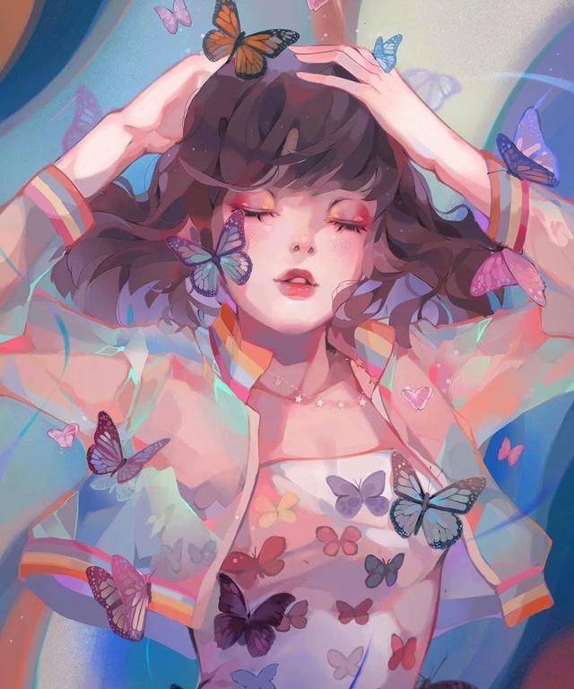 画师笔下的梦幻动漫少女,这斑斓的配色,第一眼就让人着迷不已!