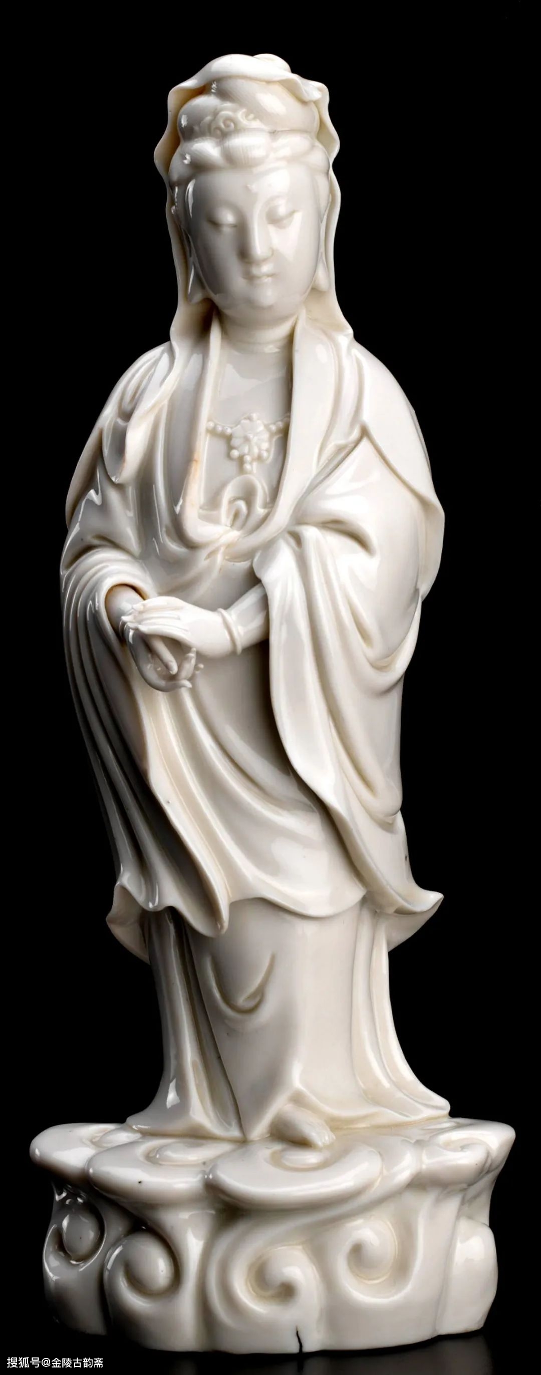 中国美術品、德州窑白瓷、观世音大佛像、超美品、 德化窑白瓷观音（立像）