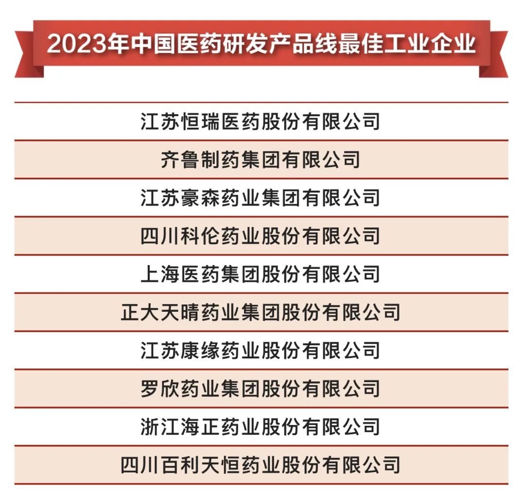 恒瑞医药再蝉联"中国医药研发产品线最佳工业企业"榜首_创新_发展