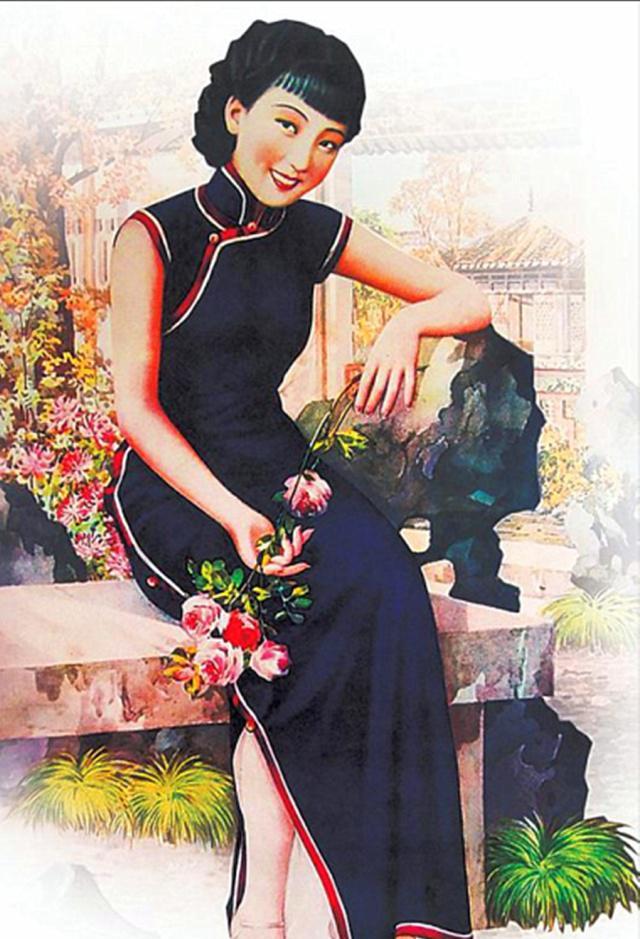 这是良友画报上穿着20世纪30年代扫地旗袍的漂亮民国女性