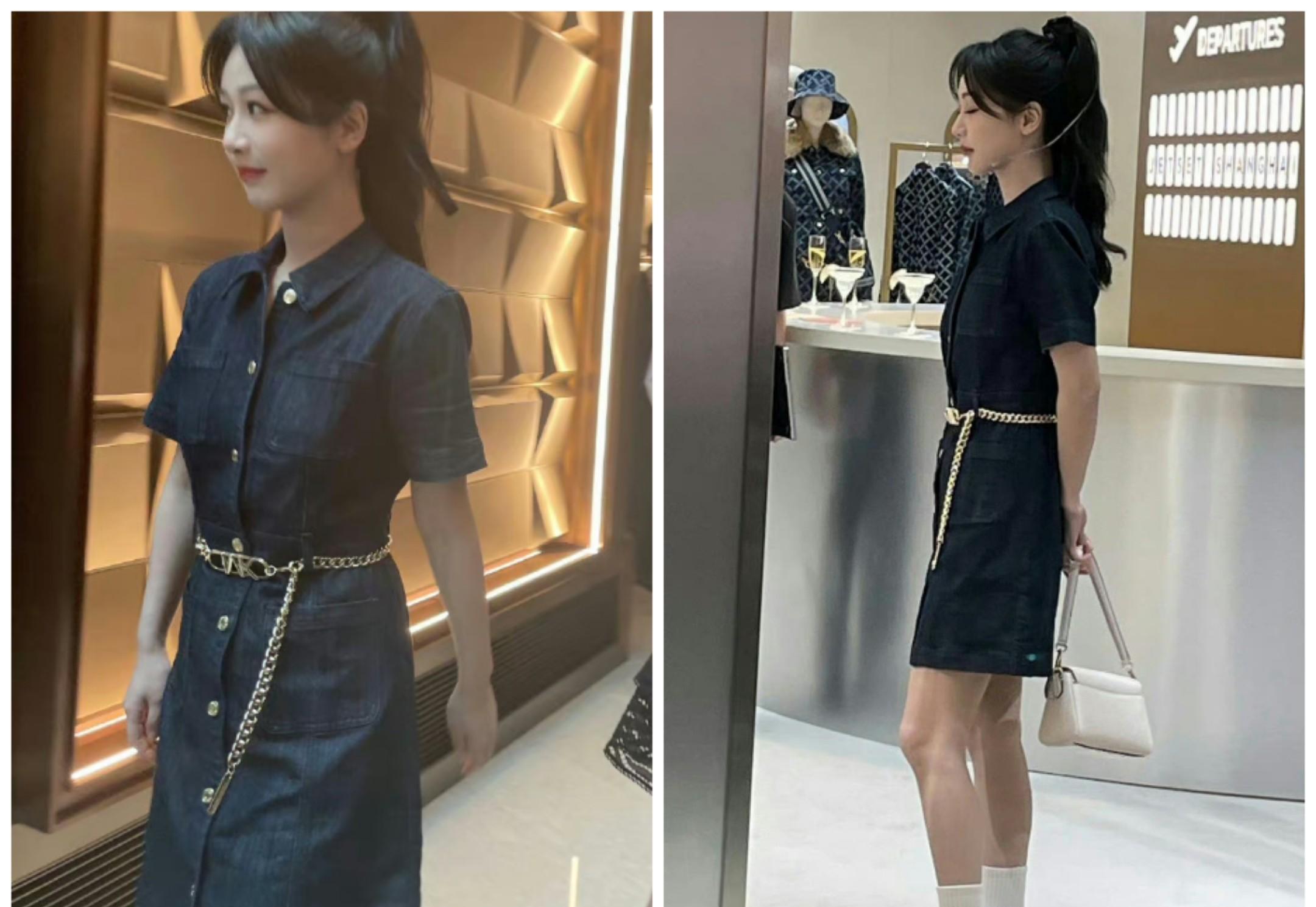 杨紫牛仔裙高马尾造型活动生图路透来了,说实话生图比精修更好看_照片