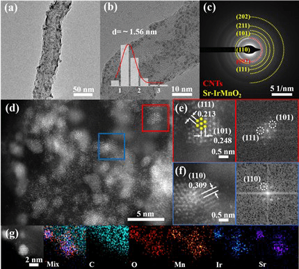 圖1e和1f顯示,單個sr-irmno2 nps的放大圖分別對應於金紅石結構irmno2