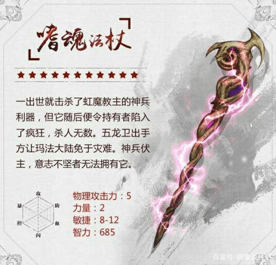 嗜魂法杖是《传奇》中法师职业专属传统武器,基础属性非常强悍,各项