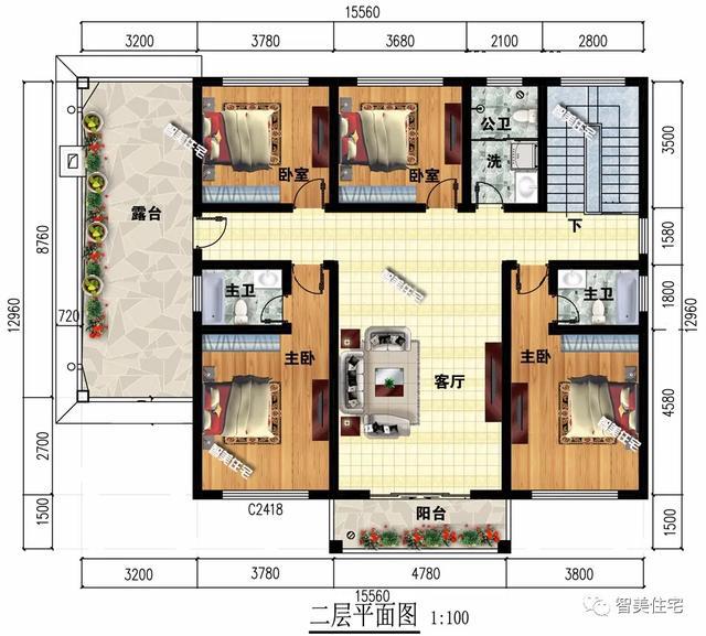 面宽15米左右的二层别墅第一栋带车库厨房不放主屋内