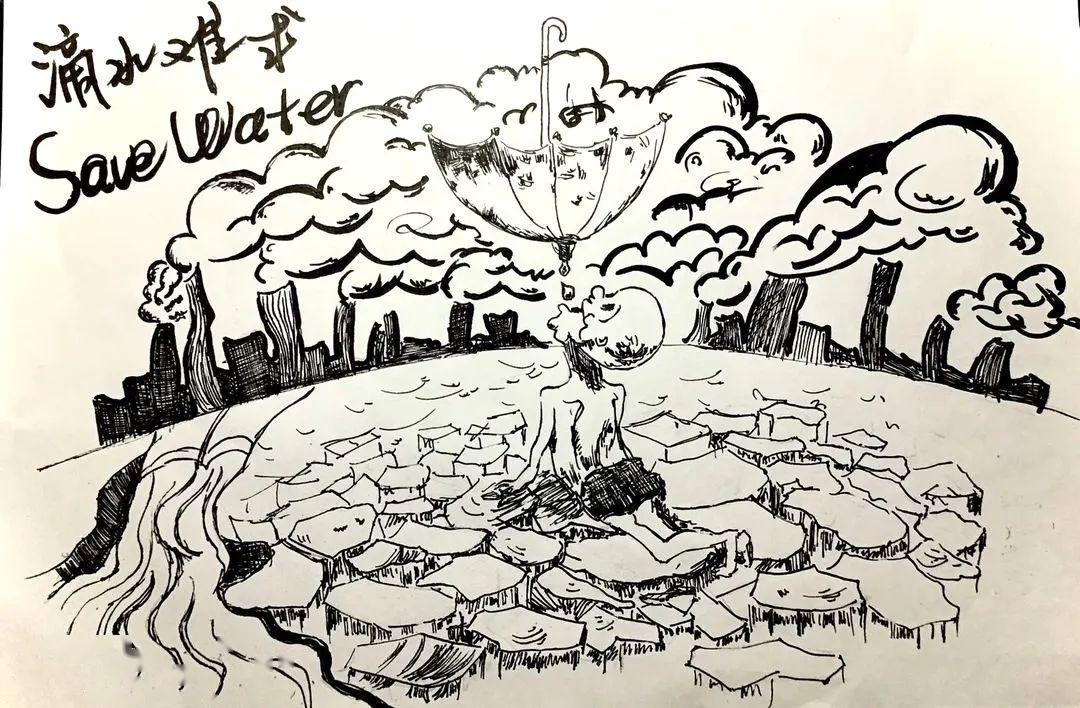 保护水资源创意素描图片