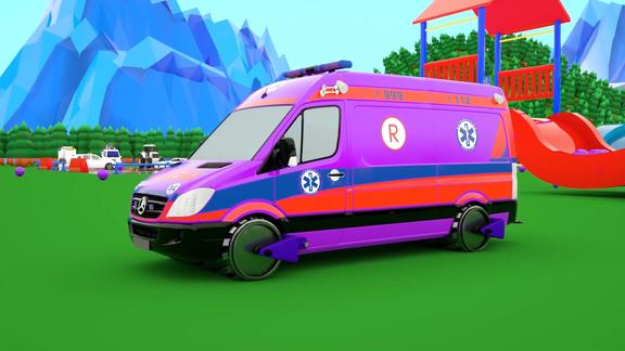 在泳池里涂成紫色的救护车