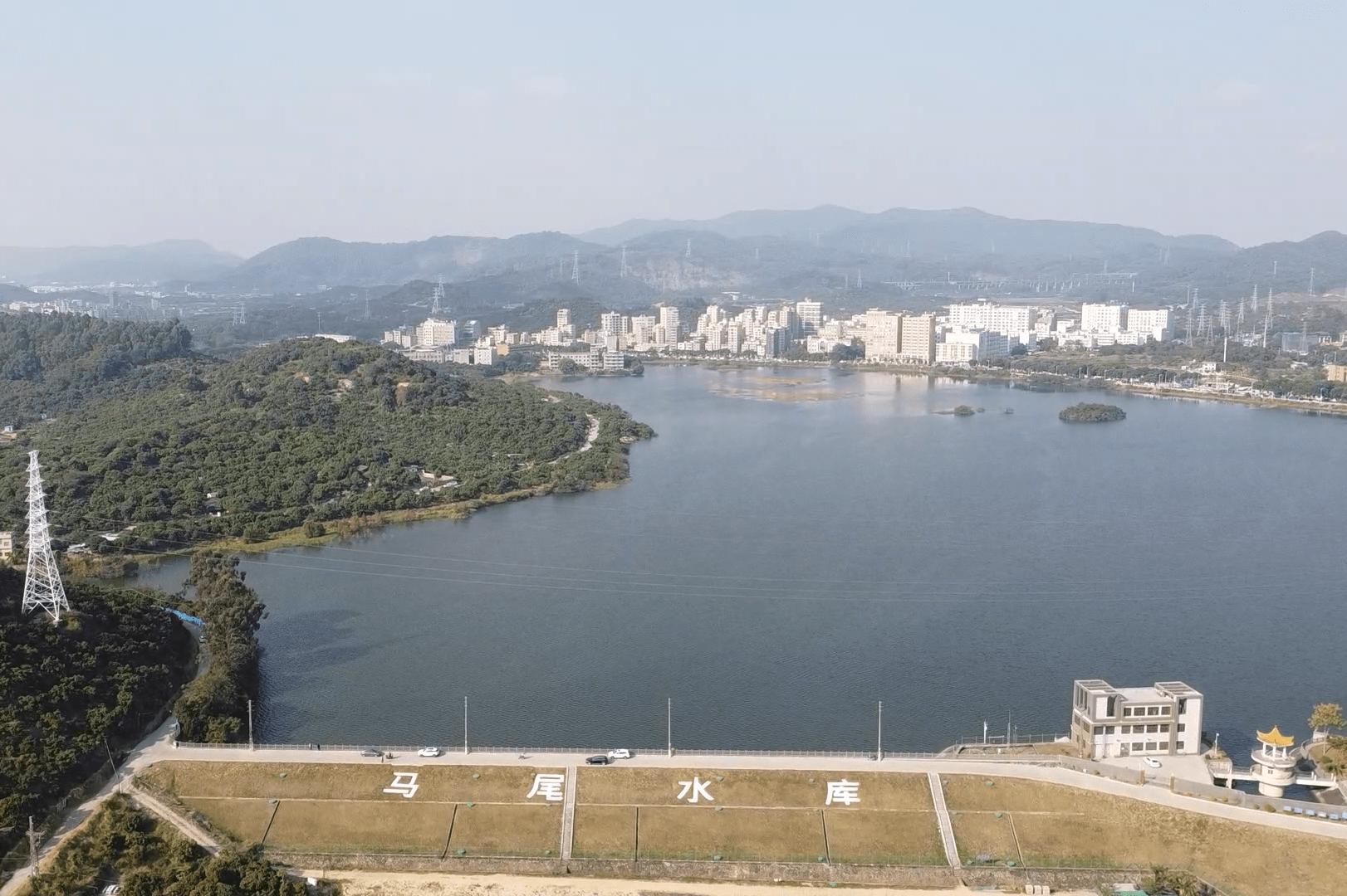 航拍东莞虎门马尾水库风景不错没有鱼不适合钓鱼