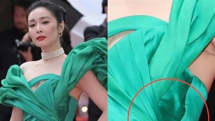 高叶穿绿裙走戛纳红毯，被发现裙子开线，你怎么看？