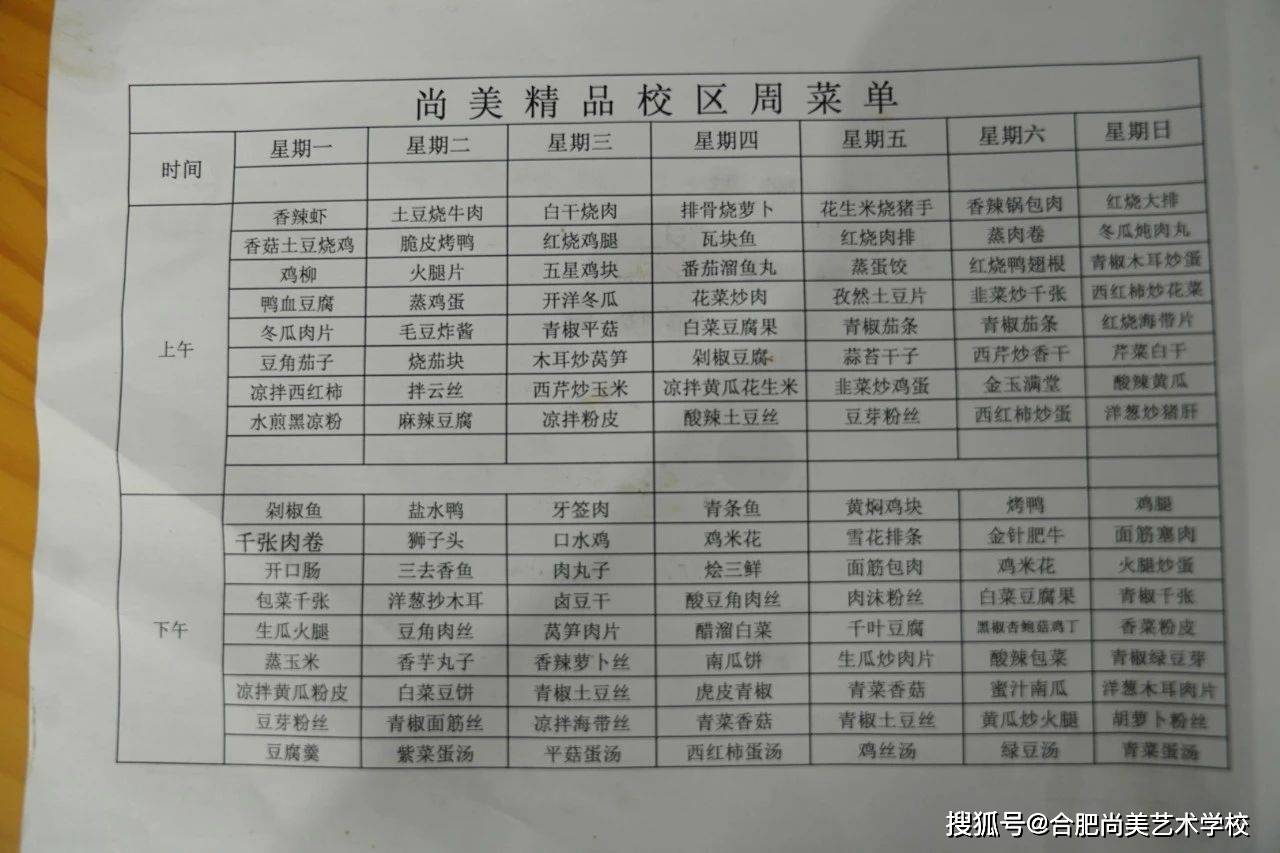 美术生的伙食怎么样合肥艺考集训学校菜单曝光