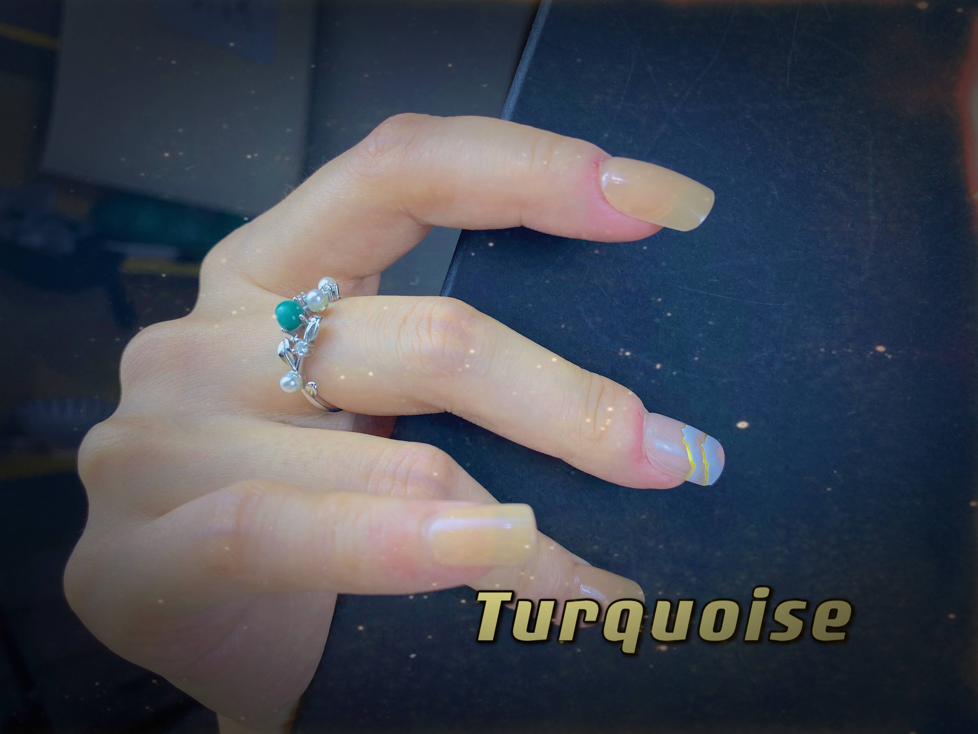 珍珠绿松石戒指，给这个夏末带来一丝独特的凉意！