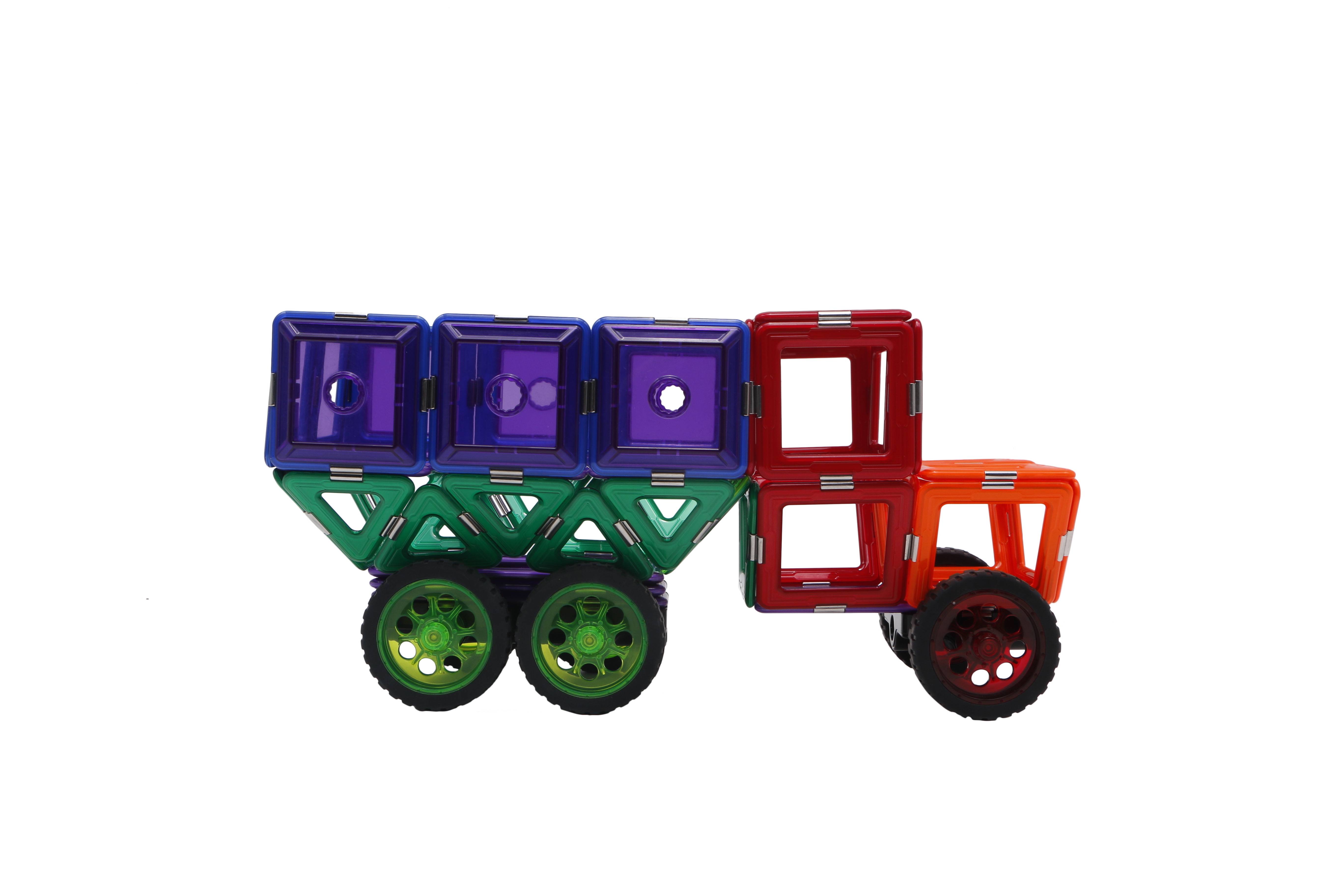 类拼图形状玩法高清大图,你能猜出这些磁力片汽车图片的具体名字吗?