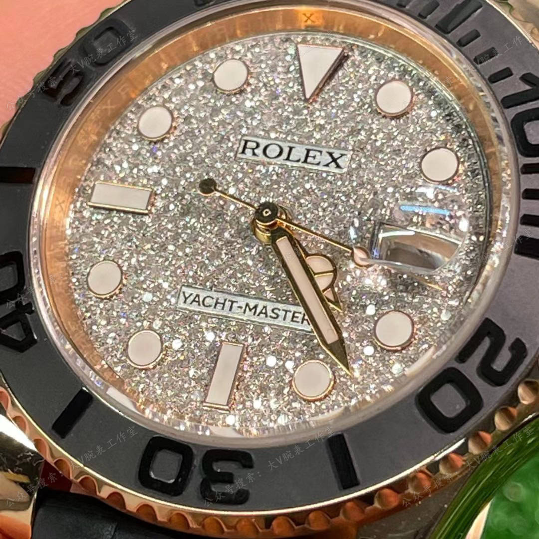 劳力士金游艇改装后镶满钻包金腕表盘面镶满真钻