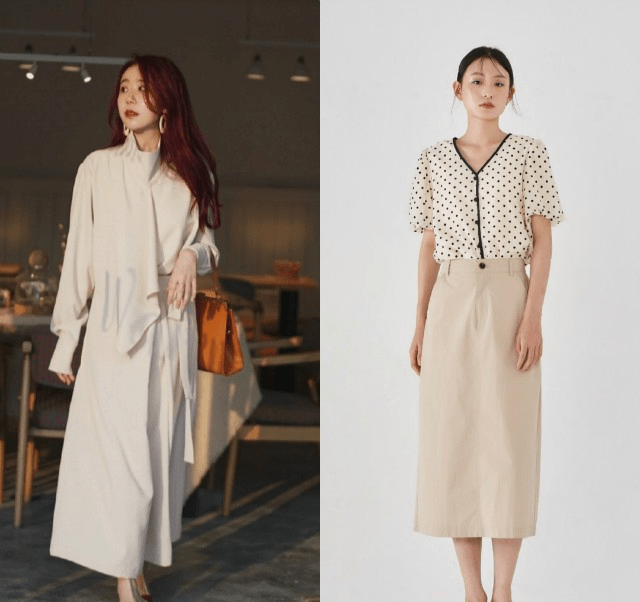 颜色|白衬衫+米色裙,显白显瘦飙气质