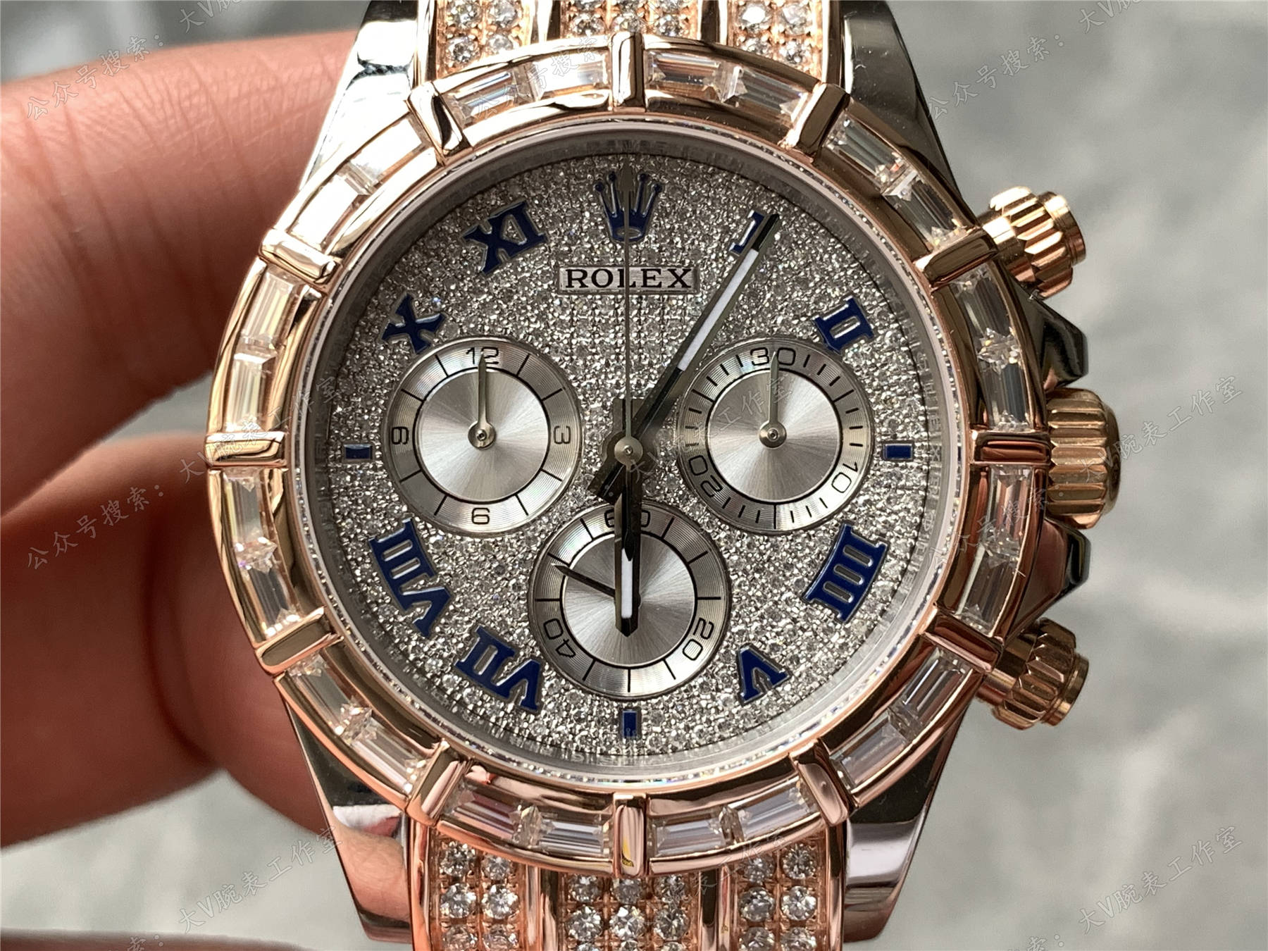 劳力士迪通拿改装后镶钻满天星个性改装款腕表胶带迪通拿改装后镶钻