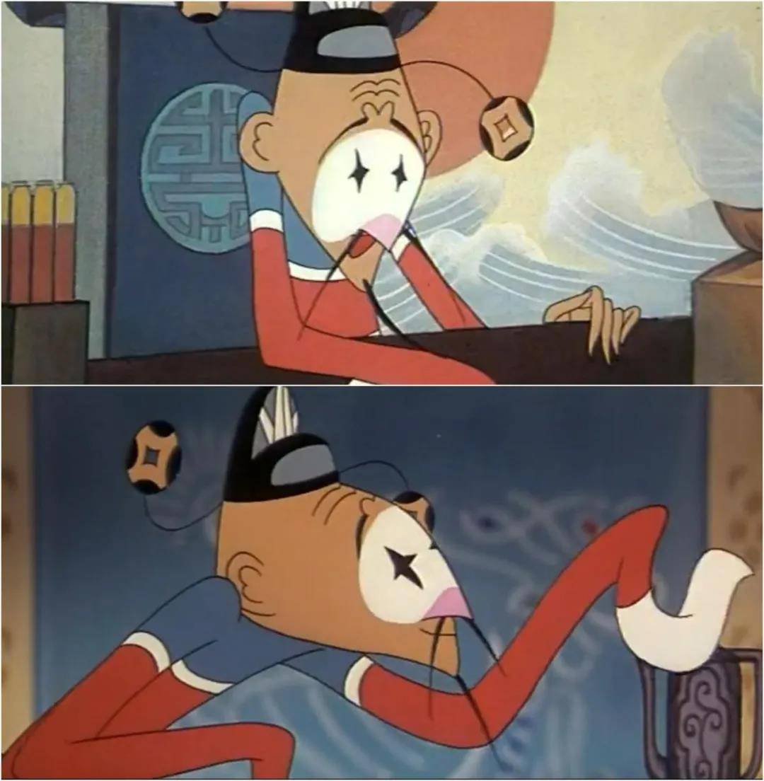 县令是贼眉鼠眼的丑角,乌纱帽两边还被设计成了铜钱造型.