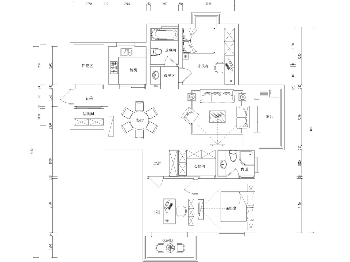 完整的施工图包括房间的平面图,立面图,顶面图,水电图,以及现场制作的