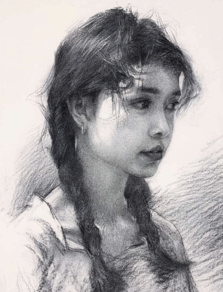 头像杭州画室素描头像女青年侧面步骤