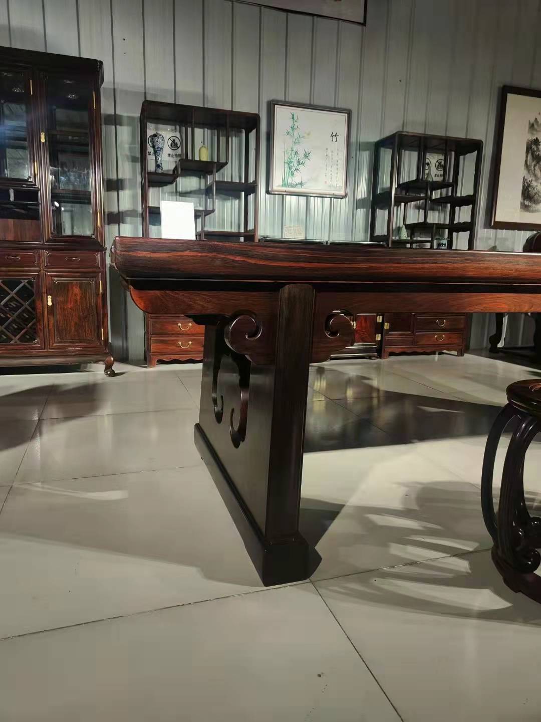 大红酸枝家具镇馆重器案框9厘米厚明式画案一木双开双拼